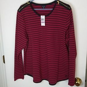 Nautica XXL Striped long sleeve, zip shoulders top.